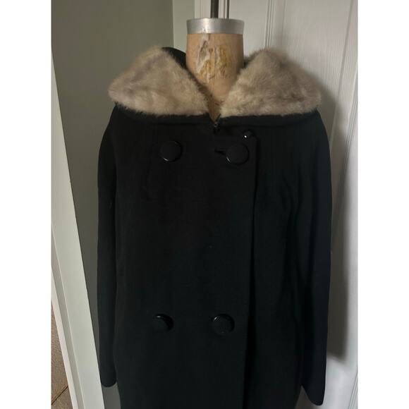 Vintage wool angora mink collar woman coat black gray DOBROYD retro overcoat S - Picture 15 of 16
